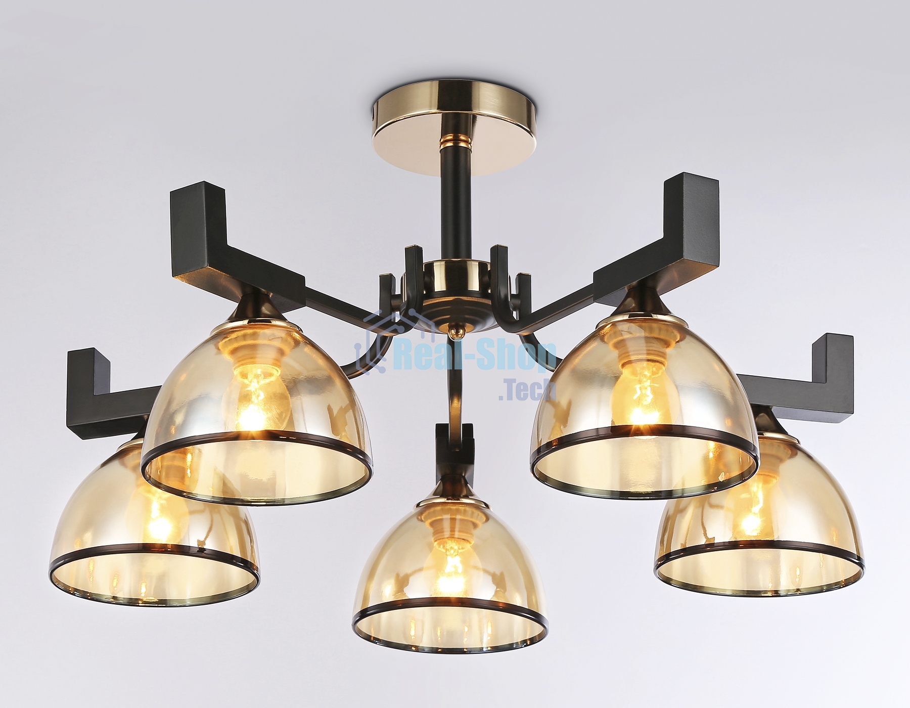 Светильник Ambrella light TR9099/5 BK/GD/TI черный/золото/янтарь E27*5 max 40W D600*316