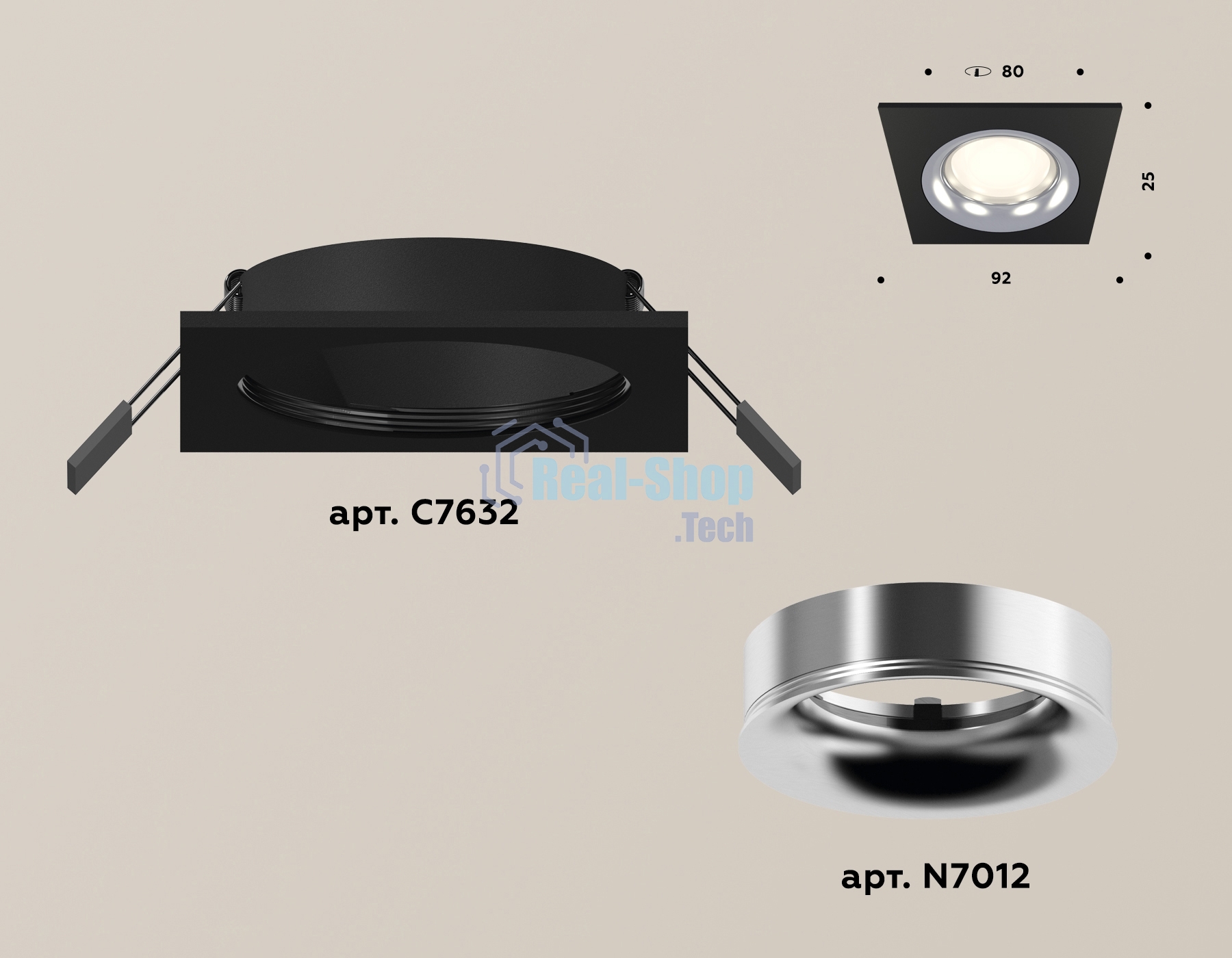Комплект встраиваемого светильника Ambrella light XC7632003 SBK/PSL черный песок/серебро полированное MR16 GU5.3 (C7632, N7012)