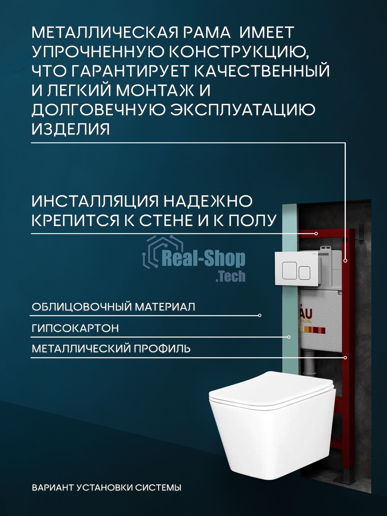 Комплект BAU 6 в 1: инсталляция BAU PRO для подвесного унитаза, унитаз подвесной безободковый вихревой со скрытым сливом Bau Stil Hurricane-5, сиденье быстросъемное микролифт, кнопка смыва BAU Soul, белая