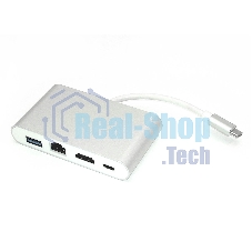 Адаптер Type-C на HDMI, USB 3.0 + RJ45, серебро