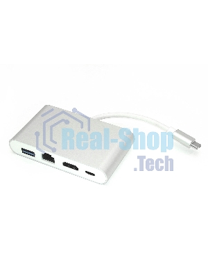 Адаптер Type-C на HDMI, USB 3.0 + RJ45, серебро