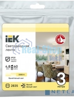 Лента светодиодная LED LSR-2835WW60-4.8-IP20-12В (уп.3м) IEK LSR1-1-060-20-3-03