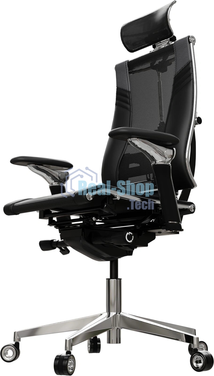 Кресло руководителя эргономичное Метта Yoga Spine Triumph B2 (Черный CC.50.15.13A) Infinity Easy Clean экокожа/сетка с подголов. крестов. алюминий хром