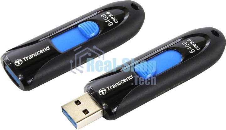 Флешка USB Transcend JetFlash 790 (TS64GJF790K), 64 Gb, USB 3.0, R/W 90/40, черный/синий