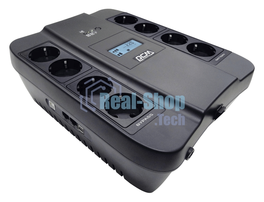 Источник бесперебойного питания Powercom Back-UPS SPIDER, Line-Interactive, LCD, AVR, 550VA/330W, Schuko, USB, черный (1456259)