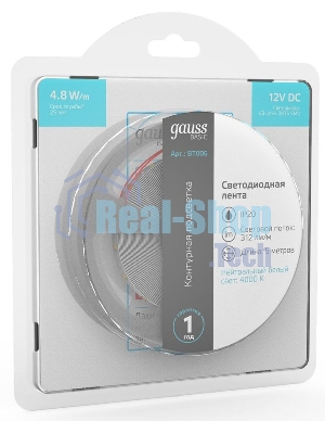 Лента светодиодная Basic Gauss 12V 4,8W/m 312lm/m 4000K IP20 LED 5m 1/100