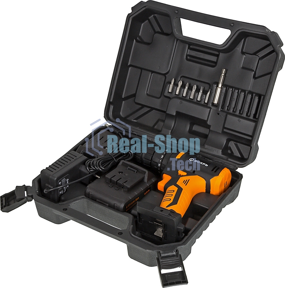 Дрель-шуруповерт аккумуляторная Вихрь ДА-18Л-2КУ/Б 72/14/23, Аккумуляторная, 18В, 2 АКБ, Кейс