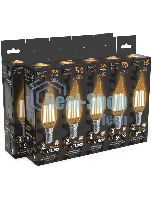 Лампа филам. Gauss Filament 13Вт цок.:E14 свеча св.свеч.бел.теп. (упак.:10шт) (104801113)