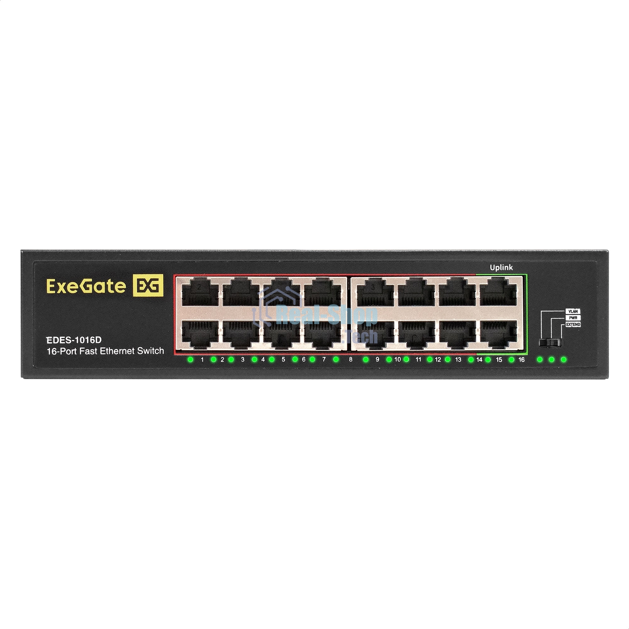 Коммутатор неуправляемый ExeGate EDES-1016D (16-портовый UTP 10/100Mbps, металлический корпус, с возможностью установки в стойку)