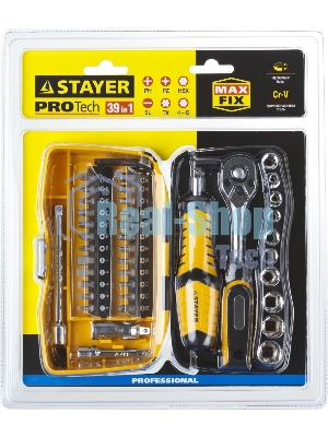 Биты и торцовые головки с трещоткой и воротком 39шт STAYER PROFI 25135-H39