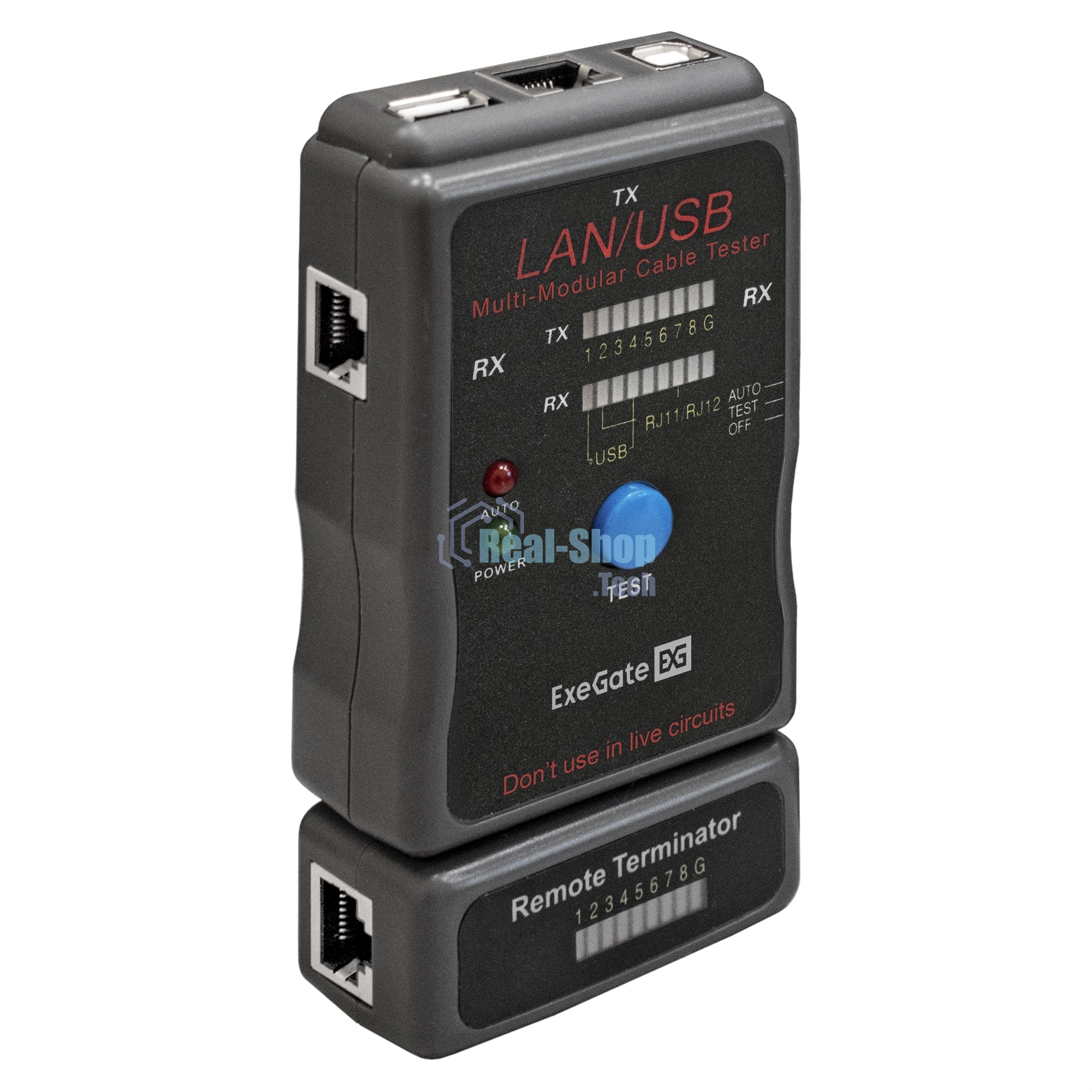Тестер сетевой ExeGate EX293160RUS EX-T5448 для RJ-45/RJ-11/RJ-12/USB