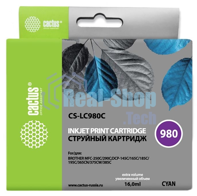 Картридж струйный Cactus CS-LC980C голубой (16 мл) для Brother DCP-145C/165C MFC-250C/290C