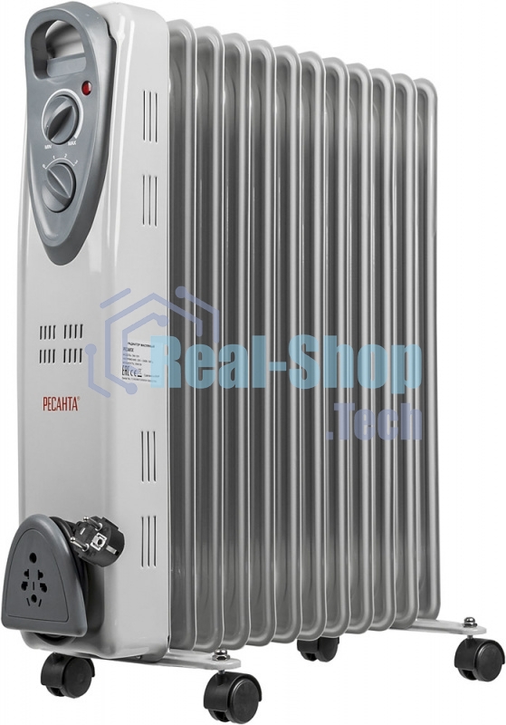 Обогреватель масляный Ресанта ОМ-12Н (11 секций) белый, 2500 Вт, 25 м2, термостат