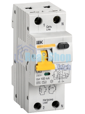 Выключатель автоматический дифференциального тока IEK MAD22-5-063-C-100 АВДТ 32 C63 100мА
