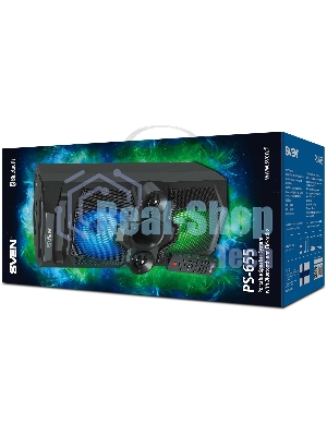 Мобильные колонки SVEN PS-655 2.0 черные (2x25W, mini Jack, USB Type-C, USB flash, Bluetooth, FM, micro SD, ПДУ, LED экран, 4400 мA, RGB подсветка)