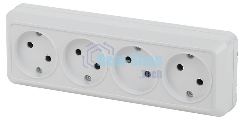 Розетка Intro Quadro 2-207-01 без заземления четырехместная 4х2P, 16А-250В, IP20, ОУ, белый