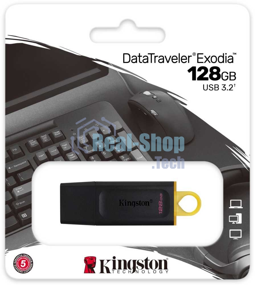 Флешка USB Kingston 128 Gb USB 3.2 Gen1 DataTraveler Exodia (Black + желтый)