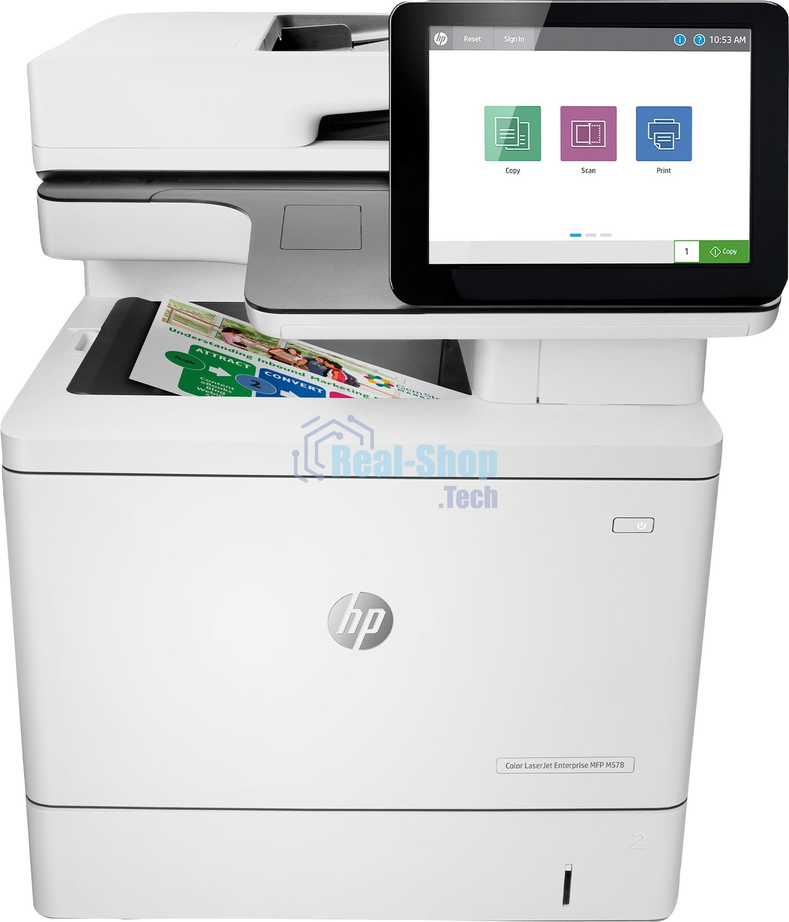 МФУ лазерное HP Color LaserJet Ent M578dn (7ZU85A), A4, цветной, печ. до 38 стр/мин., скан. до 43 стр/мин. (ч/б) 38 стр/мин. (цвет), 1200 x 1200 dpi (печать) 600x600dpi (скан.), USB, RJ-45, Air Print, Mopria