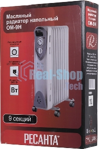 Обогреватель масляный Ресанта ОМ- 9Н (9 секций), белый, 2000 Вт, 20 м2, термостат 67/3/8