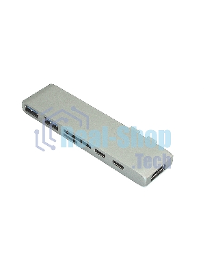 Адаптер сдвоенный Type-C на HDMI, USB 3.0*2 + Type-C* 2 + SD/TF для MacBook, серый