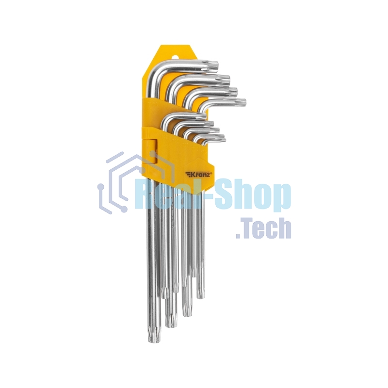 Набор ключей имбусовых Tamper-Torx Kranz 9 шт., ТТ10-ТТ50, закаленные, удлиненные, никель