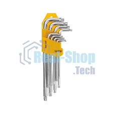 Набор ключей имбусовых Tamper-Torx Kranz 9 шт., ТТ10-ТТ50, закаленные, удлиненные, никель
