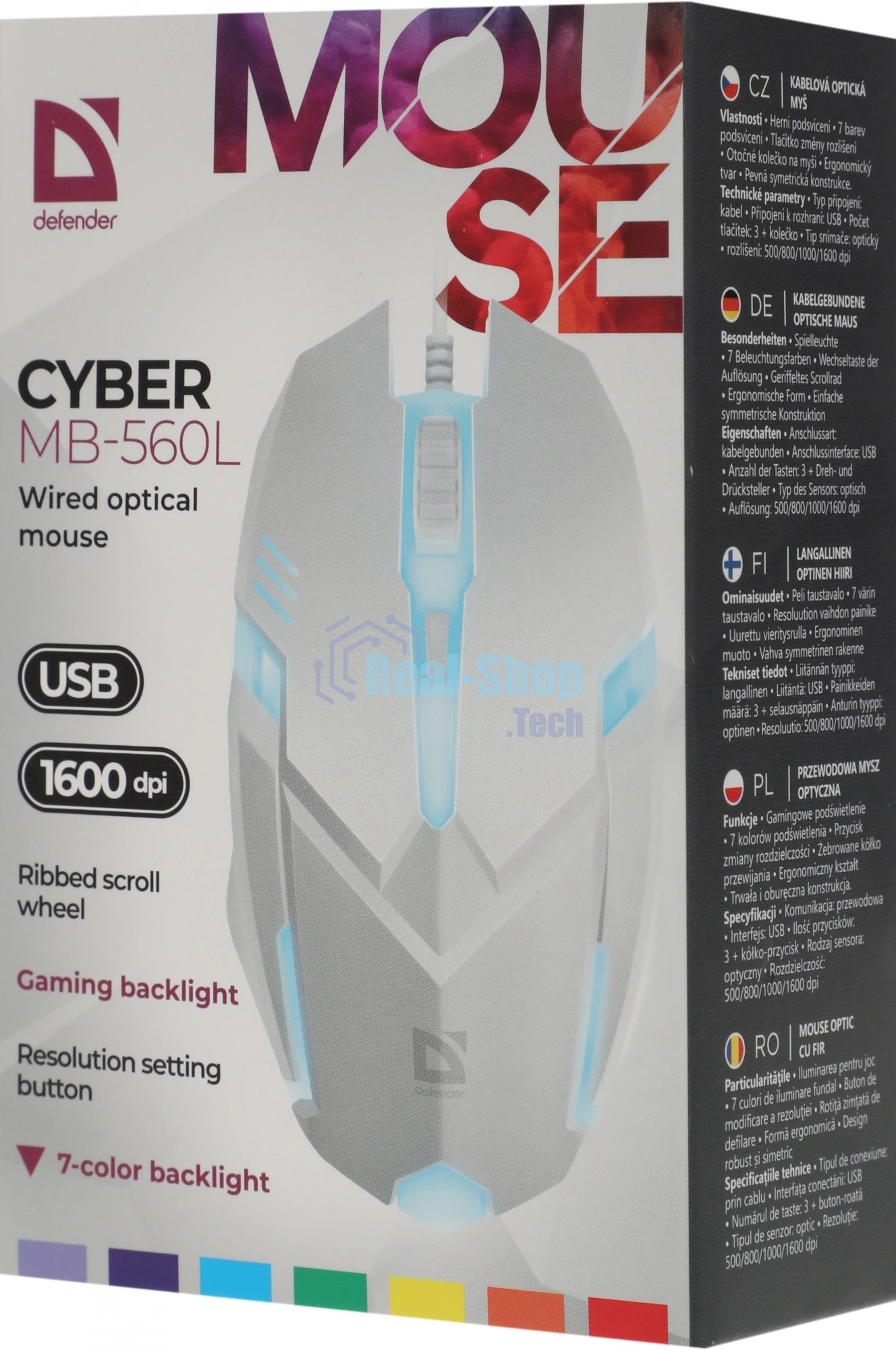 Мышь проводная Defender Cyber MB-560L белый, 1200 dpi, USB, кнопки - 3