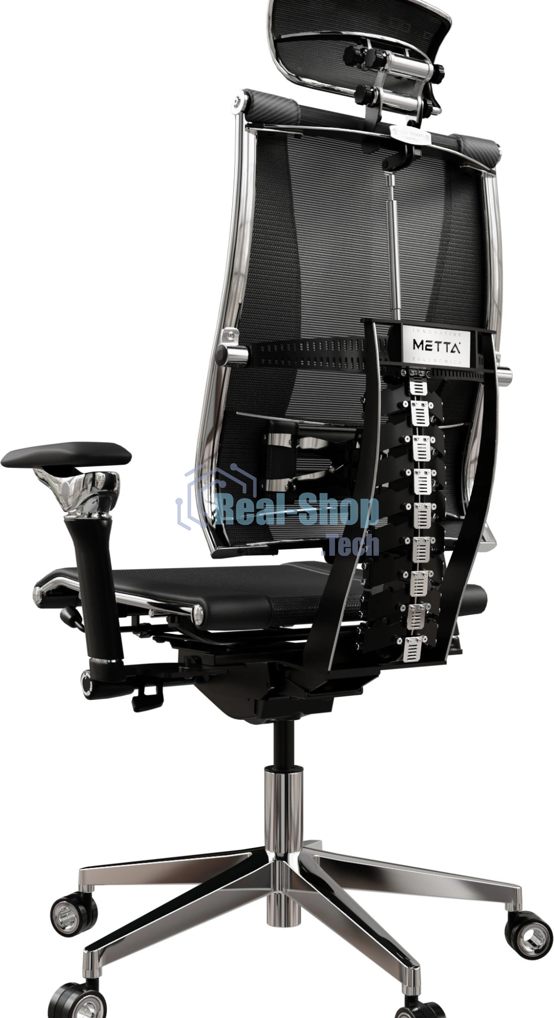 Кресло руководителя эргономичное Метта Yoga Spine Triumph B2 (Черный CC.50.15.13A) Infinity Easy Clean экокожа/сетка с подголов. крестов. алюминий хром
