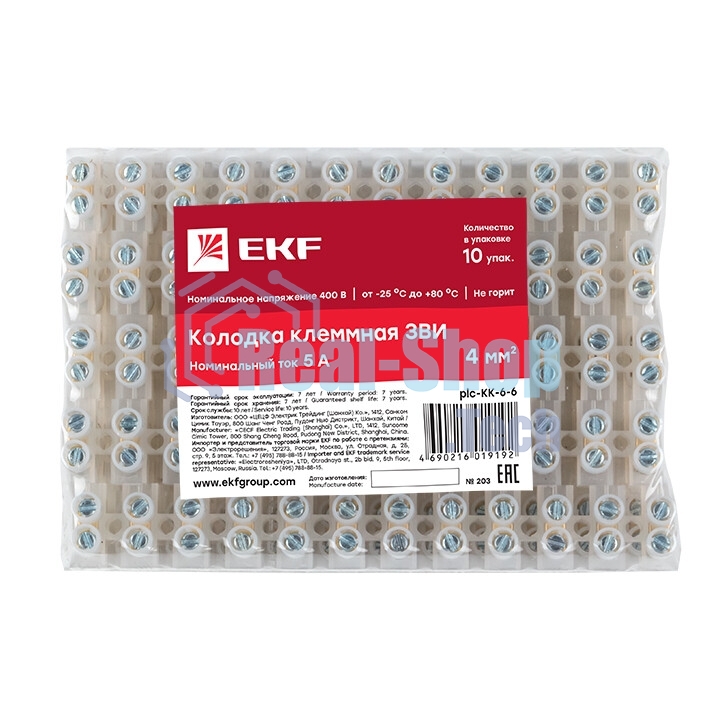 Колодка клеммная 6мм 6А EKF plc-KK-6-6