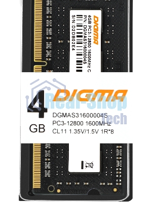 Оперативная память Digma, DDR3, 4GB (1x4 GB), 1600 MHz, CL11, SO-DIMM