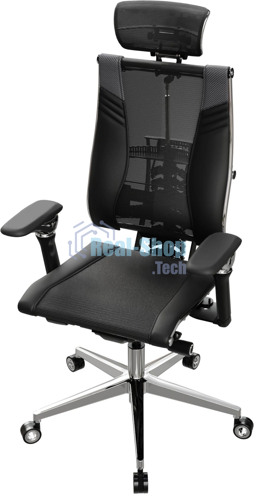 Кресло руководителя эргономичное Метта Yoga Spine Triumph B2 (Черный CC.50.15.13A) Infinity Easy Clean экокожа/сетка с подголов. крестов. алюминий хром