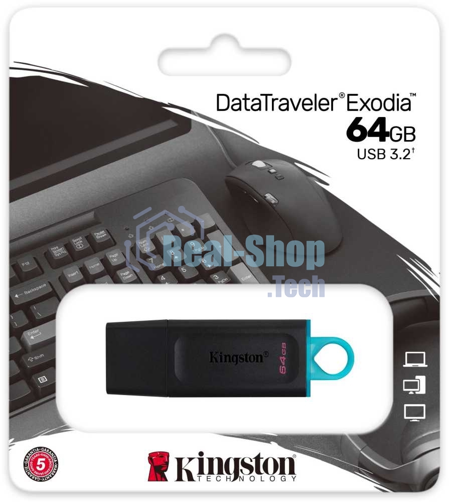 Флешка USB Kingston 64Gb USB 3.2 Gen 1 DataTraveler Exodia черный/бирюзовый