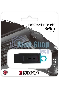 Флешка USB Kingston 64Gb USB 3.2 Gen 1 DataTraveler Exodia черный/бирюзовый