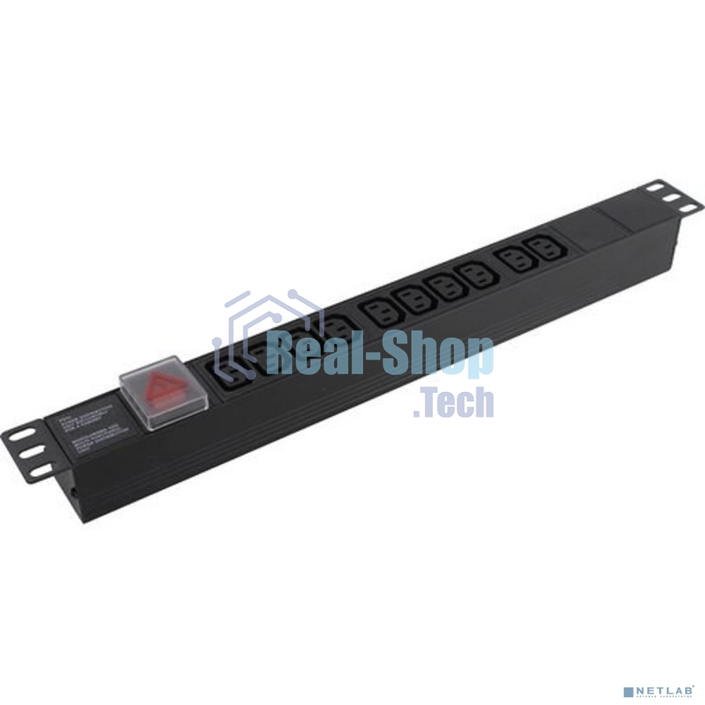 Блок розеток горизонтальный ExeGate ServerPro PDU-19H001 Al-10С13-C14-SW, 1U, Алюминий, 10 IEC 320 C13, С14, выкл. с подсветкой, черный