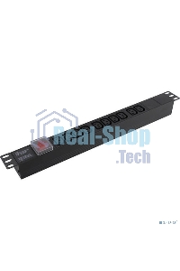 Блок розеток горизонтальный ExeGate ServerPro PDU-19H001 Al-10С13-C14-SW, 1U, Алюминий, 10 IEC 320 C13, С14, выкл. с подсветкой, черный