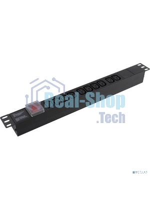 Блок розеток горизонтальный ExeGate ServerPro PDU-19H001 Al-10С13-C14-SW, 1U, Алюминий, 10 IEC 320 C13, С14, выкл. с подсветкой, черный