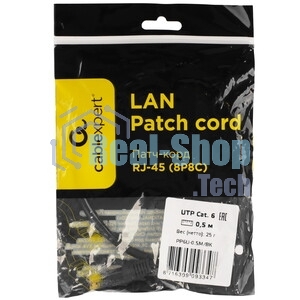 Патч-корд UTP Cablexpert cat.6, 0.5м, литой, многожильный, черный