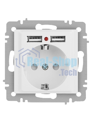 Розетка Intro Accent 6-410-01 P+E Schuko со шторками 16А-250В + 2хUSB IP20 СУ бел. Intro Б0063689