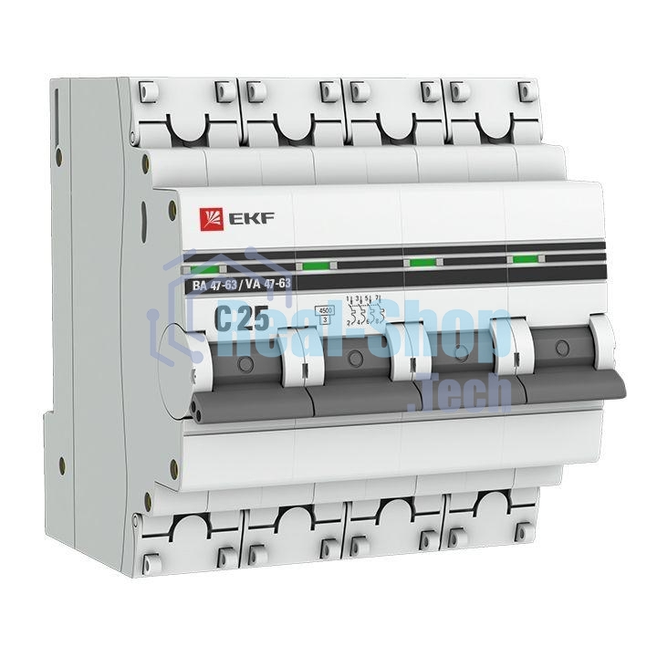 Выключатель автоматический модульный 4п C 25А 4.5кА ВА 47-63 PROxima EKF mcb4763-4-25C-pro