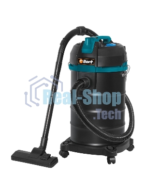 Пылесос профессиональный Bort BSS-1530 черный, 300/1500 Вт, уборка влажная/сухая, пылесборник мешок/контейнер 30л