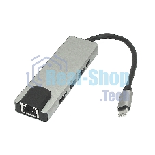 Адаптер Type-C на HDMI, USB 3.0*2 + RJ45 + Type-C, серебро