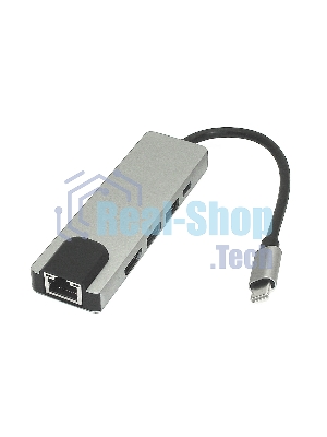 Адаптер Type-C на HDMI, USB 3.0*2 + RJ45 + Type-C, серебро