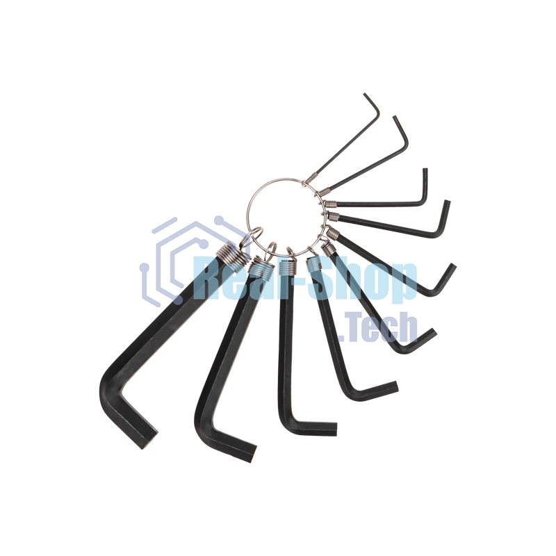 Набор ключей имбусовых HEX Kranz 1,5-10 мм, CrV, 10 шт., оксидированные, на кольце