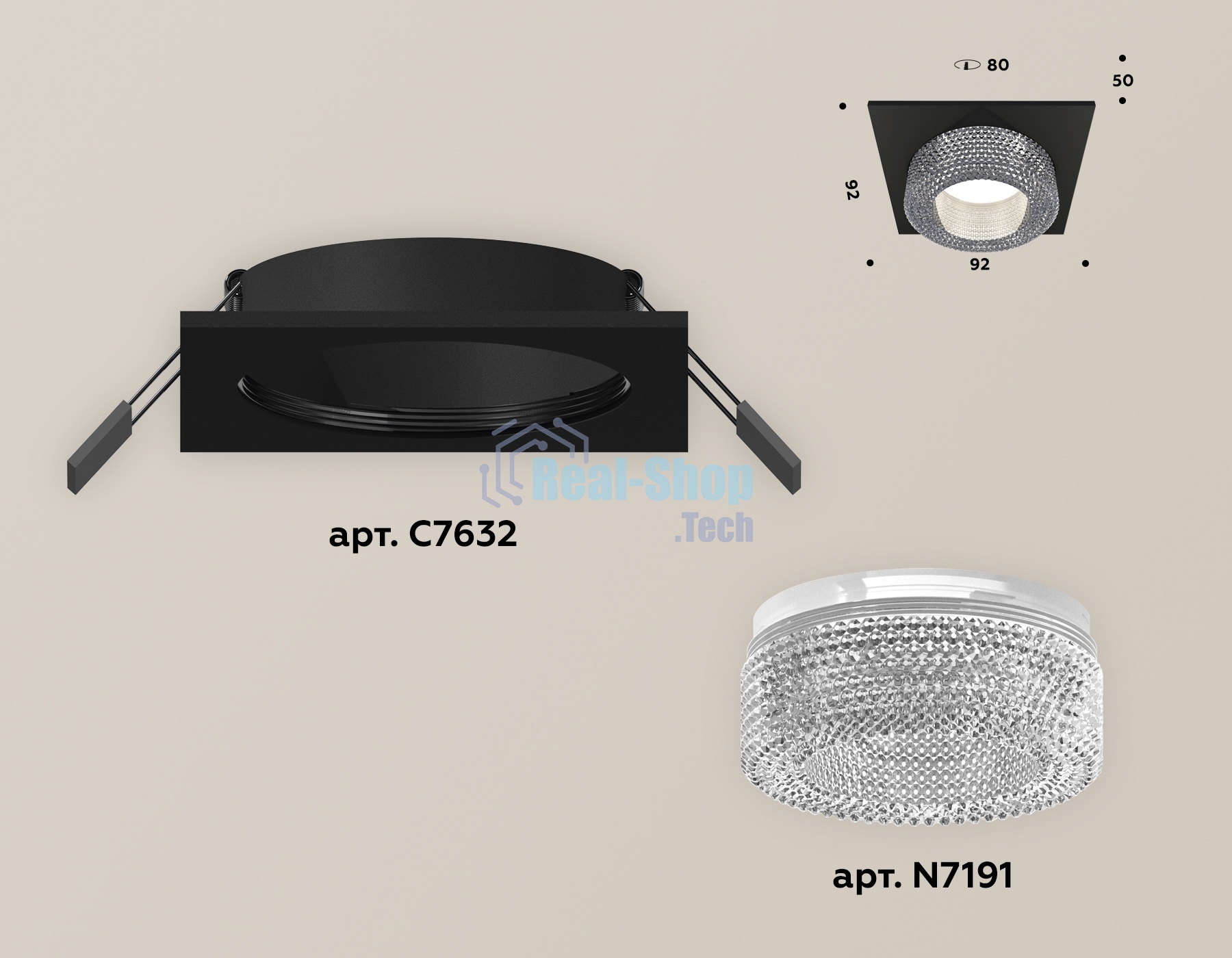 Комплект встраиваемого светильника Ambrella light XC7632020 SBK/CL черный песок/прозрачный MR16 GU5.3 (C7632, N7191)