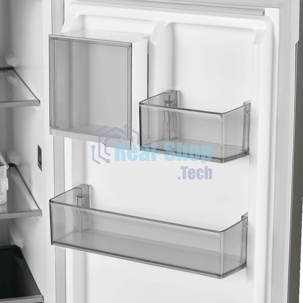 Холодильник Maunfeld MFF192NFB01 Inverter черный стекло трехкамерный 334/184л морозилка снизу, No Frost, Side by Side