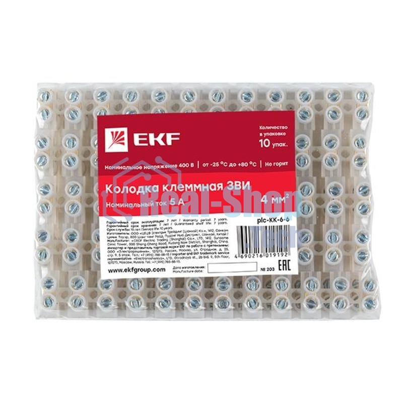 Колодка клеммная 6мм 6А EKF plc-KK-6-6