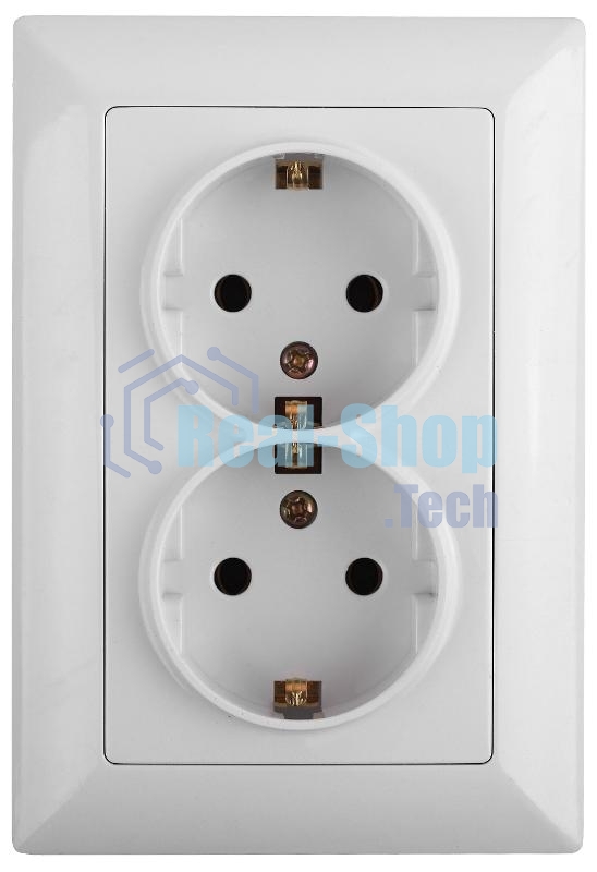 Розетка Intro Solo 4-205-01 с заземлением двойная 2X2P+E Schuko, 16А-250В, IP20, СУ, белый | Б0053674 | Intro
