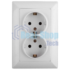 Розетка Intro Solo 4-205-01 с заземлением двойная 2X2P+E Schuko, 16А-250В, IP20, СУ, белый | Б0053674 | Intro