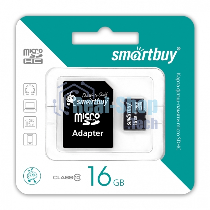Флеш карта Smartbuy microSD 16Gb, microSDHC Class 10 (SD адаптер)