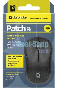 Мышь проводная Defender Patch MS-759 черный, 1000 dpi, USB, кнопки - 3